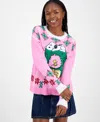 Hooked Up By Iot Juniors' Snoopy Wreath Sweater In Pink