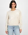 Hooked Up By Iot Juniors' Soutache Bow Crewneck Sweater In Neutral