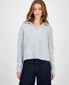 Hooked Up By Iot Juniors' Split-neck Cable-knit Sweater In Gray