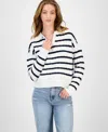 Hooked Up By Iot Juniors' Striped Cable-knit Collar Sweater In White