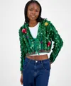 Hooked Up By Iot Juniors' Tinsel Cardigan Sweater In Green