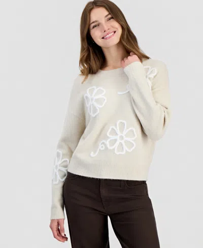 Hooked Up By Iot Women's Eyelash Soutache Crewneck Sweater In Gold