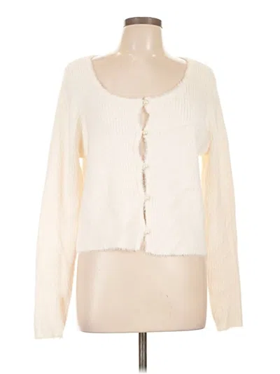 Pre-owned Hooked Up Cardigan Sweater In White