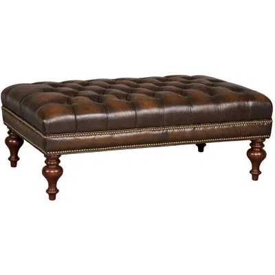 Hooker Furniture 48" Genuine Leather Tufted Rectangle Cocktail Ottoman In Dark Walnut
