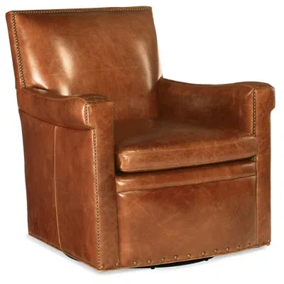 Hooker Furniture Blaise 31.5'' Wide Genuine Leather Top Grain Leather Swivel Club Chair In Orange Genuine Leather