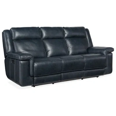 Hooker Furniture Ms Lay Flat Power Sofa With Power Headrest & Lumbar In Genuine Leather Cosmos Cobalt