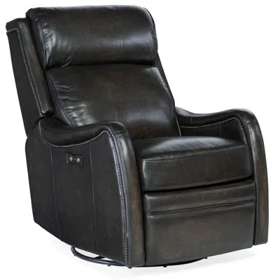 Hooker Furniture Sulema Leather Swivel Power Recliner In Dark Brown Genuine Leather