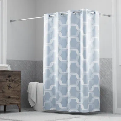 Hookless Faux Silk Shower Curtain With Flex-on Rings And It's A Snap! Fabric Liner With Magnets, 71 In Wide X In Geo Ombre