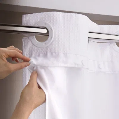 Hookless It's A Snap Shower Curtain Replacement Liner, Fabric Shower Curtain Liner With Magnets,  Cur In White