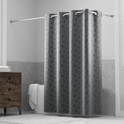 Hookless Jacquard Shower Curtain With Flex-on Rings And It's A Snap! Fabric Liner With Magnets, 71 In Wide X  In Gray
