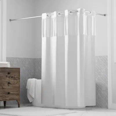 Hookless Waffle Shower Curtain, 3-in-1 Shower Curtain With Sheer Top Window And Flex-on Rings, It's A Snap! F In White