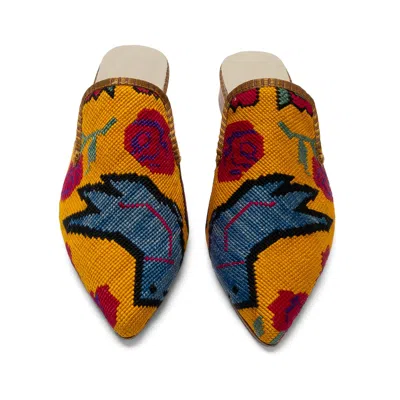 Hoopy Women's Yellow / Orange One-of-a-kind Handmade Lakai Embroidered Mules In Multi