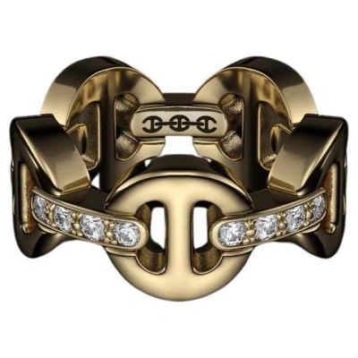 Pre-owned Hoorsenbuhs 18k Yellow Gold Dame Classic Tri-link With Diamond Bridges Ring
