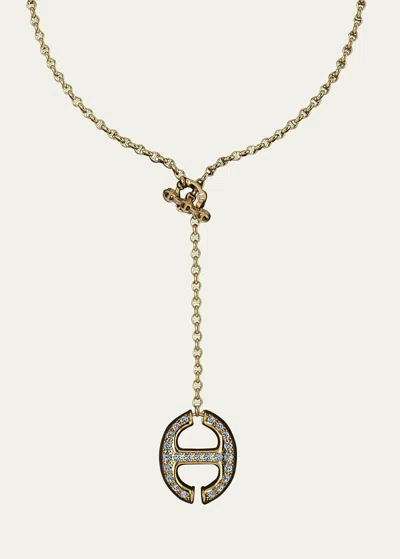 Hoorsenbuhs 18k Yellow Gold Grand Link Lariat Necklace With White Diamond H Station, 17"l In Yg