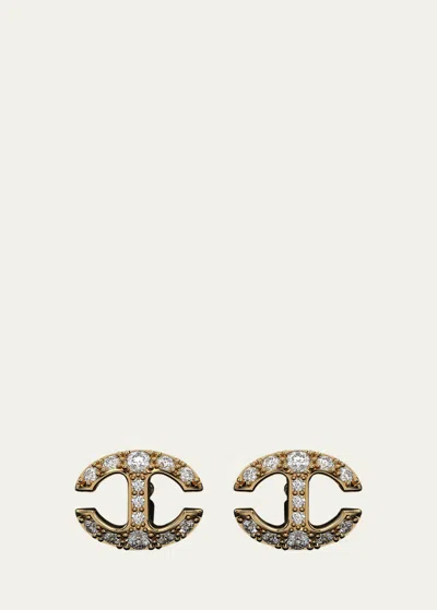 Hoorsenbuhs 18k Yellow Gold Small Link Stud Earrings With White Diamonds