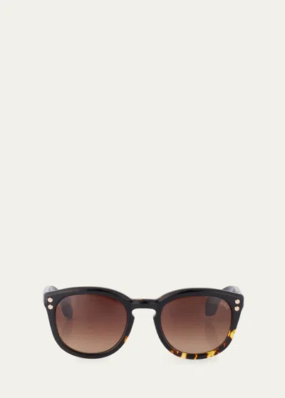 Hoorsenbuhs Keyhole Acetate Round Sunglasses In Black