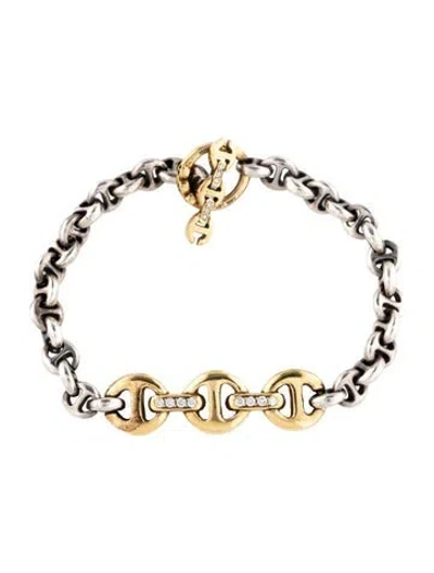 Pre-owned Hoorsenbuhs Two-tone Diamond Id Bracelet, 6.5" In Multicolor