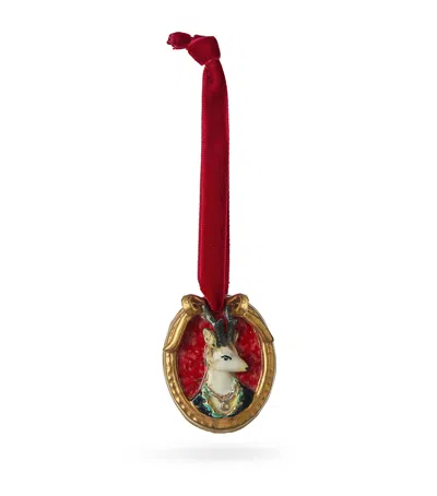 Hop Skip & Flutter Porcelain Deer Cameo Tree Decoration In Red