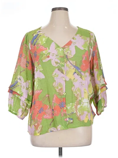 Pre-owned Hope & Harlow 3/4 Sleeve Blouse In Green