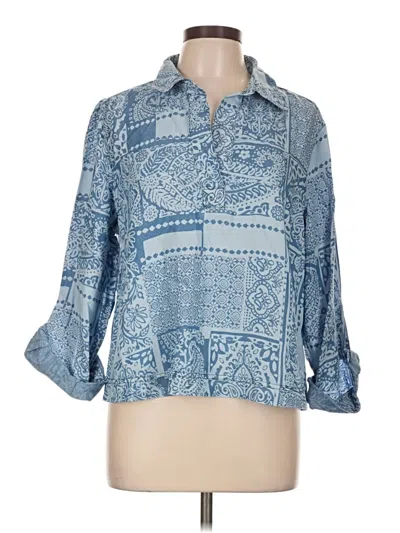 Pre-owned Hope & Harlow 3/4 Sleeve Button Down Shirt In Blue