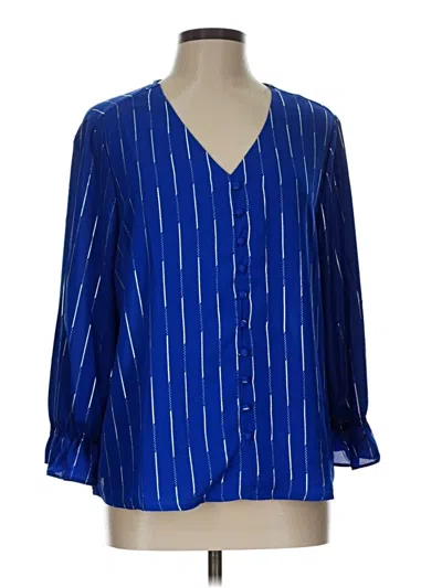 Pre-owned Hope & Harlow Long Sleeve Blouse In Blue