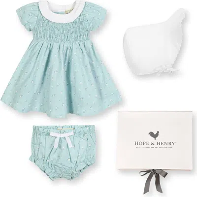 Hope & Henry Kids'  Baby 3 Piece Dress And Bonnet Boxed Gift Set, Infant In Tea Room Floral Bonnet Set