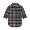Hope & Henry Baby Boys' Convertible Double Weave Button Down Shirt, Infant In Navy And Honey Brown Plaid