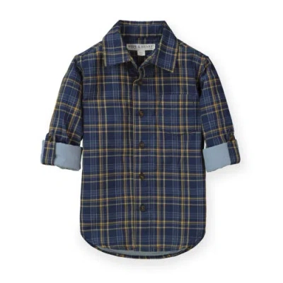 Hope & Henry Baby Boys' Convertible Double Weave Button Down Shirt, Infant In Navy Plaid