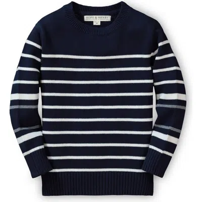 Hope & Henry Baby Boys' Organic Crewneck Pullover Sweater, Infant In Navy With White Stripes