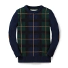 Hope & Henry Baby Boys' Crewneck Pullover Sweater With Elbow Patches, Infant In Green Plaid