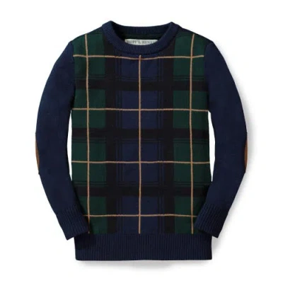 Hope & Henry Baby Boys' Crewneck Pullover Sweater With Elbow Patches, Infant In Green Plaid