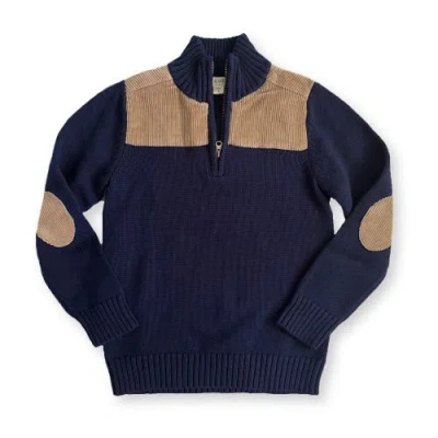 Hope & Henry Baby Boys' Half-zip Sweater With Cord Yoke, Infant In Navy With Medium Brown