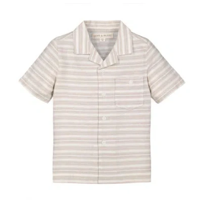 Hope & Henry Baby Boys' Linen Short Sleeve Camp Shirt, Infant In Stone Stripe Linen