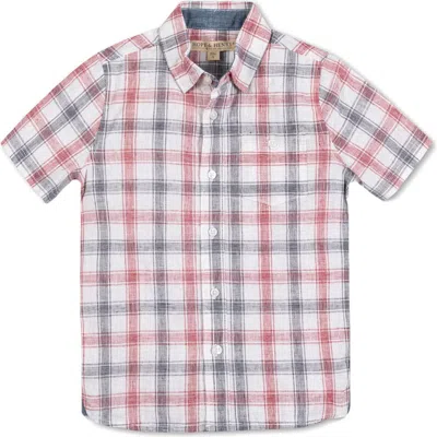 Hope & Henry Baby Boys' Linen Short Sleeve Shirt With Side Vent, Infant In Americana Check