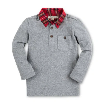 Hope & Henry Baby Boys' Long Sleeve Polo Shirt, Infant In Gray Heather Red Tartan