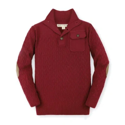 Hope & Henry Baby Boys' Mix Stitch Mock Neck Button Sweater, Infant In Dark Red Mini Herringbone
