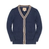 Hope & Henry Baby Boys' Organic Cable Cardigan, Infant In Navy Cable With Camel