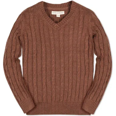 Hope & Henry Baby Boys' Organic Fine Gauge Cable V-neck Sweater, Infant In Cinnamon Heather Cable