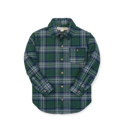 Hope & Henry Baby Boys' Organic Flannel Shirt, Infant In Green & Blue Plaid