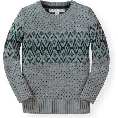 Hope & Henry Baby Boys' Organic Intarsia Crew Neck Jumper, Infant In Grey And Green Fairisle