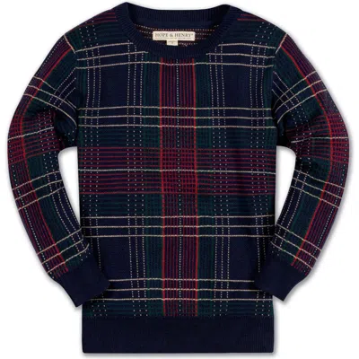 Hope & Henry Baby Boys' Organic Intarsia Crew Neck Sweater, Infant In Navy Plaid Intarsia