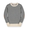 Hope & Henry Baby Boys' Organic Intarsia Crew Neck Sweater With Elbow Patches, Infant In Charcoal And Ivory Herringbone