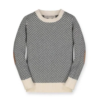 Hope & Henry Baby Boys' Organic Intarsia Crew Neck Sweater With Elbow Patches, Infant In Charcoal And Ivory Herringbone