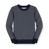 Hope & Henry Baby Boys' Crewneck Pullover Sweater With Elbow Patches, Infant In Gray And Navy Herringbone