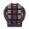 Hope & Henry Baby Boys' Organic Intarsia Crew Neck Sweater With Elbow Patches, Infant In Grey Plaid