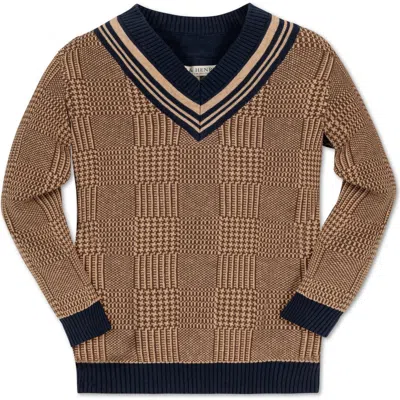 Hope & Henry Baby Boys' Organic Intarsia Cricket Sweater, Infant In Brown Glen Plaid Intarsia