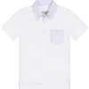 Hope & Henry Baby Boys' Organic Jersey Polo With Seersucker, Infant In White With Lavender Trim