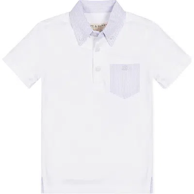 Hope & Henry Baby Boys' Organic Jersey Polo With Seersucker, Infant In White With Lavender Trim