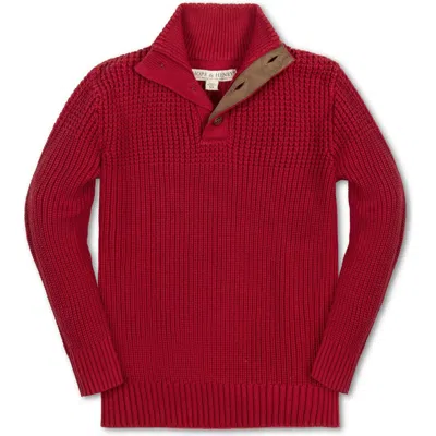 Hope & Henry Baby Boys' Organic Mix Stitch Mock Neck Sweater With Elbow Patches, Infant In Red Mix Stitch