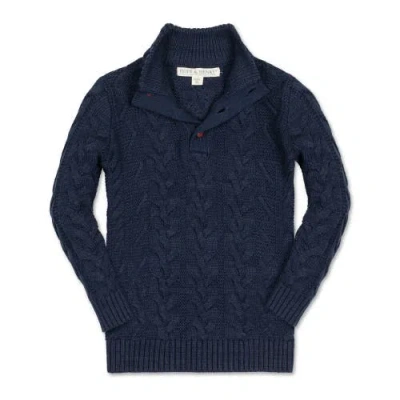 Hope & Henry Baby Boys' Organic Mock Neck Cable Sweater, Infant In Chunky Navy Cable